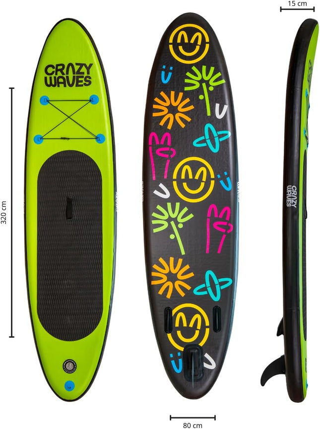 Tavola SUP CRAZYWAVES - Gonfiabile 320x80x15 cm – Stand Up Paddle Board completa